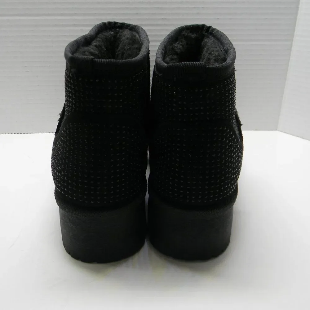 Unbranded Black Faux Fur Lined Ankle Boots with Rhinestones Sz 6.5 NWOT